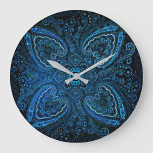 Grande Horloge Ronde Regard Bostalgique Paisley Bleu