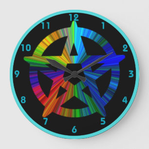 Grande Horloge Ronde regard métallique de pentagone étoilé de wicca 