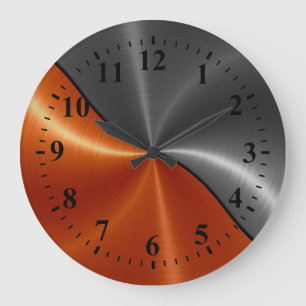 Grande Horloge Ronde Regard orange argenté en métal d'acier inoxydable