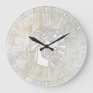 Grande Horloge Ronde Regard vintage de plâtre de guerrier grec