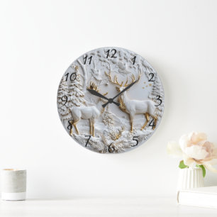 Grande Horloge Ronde Reindeer Antlers Noël Spirit