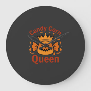 Grande Horloge Ronde Reine Candy Corn Couronne Halloween Chauves-souris