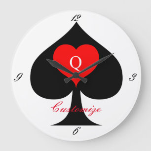 Grande Horloge Ronde Reine noire des pique Coeur rouge Thunder_Cove