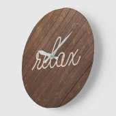 Grande Horloge Ronde RELAX Texte On Teak (Angle)