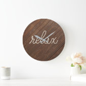 Grande Horloge Ronde RELAX Texte On Teak (Maison)