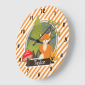 Grande Horloge Ronde Renard des bois; bandes orange et blanches (Angle)