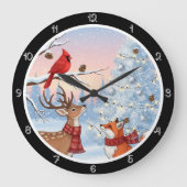Grande Horloge Ronde Renard et cerf en hiver (Recto)
