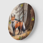 Grande Horloge Ronde Renard roux rustique (Angle)