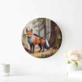 Grande Horloge Ronde Renard roux rustique (Maison)