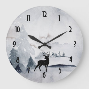Grande Horloge Ronde Rennes dans l'Aquarelle gris sauvage Noël