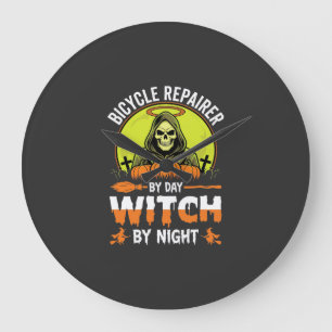 Grande Horloge Ronde Réparateur de vélos d'Halloween de jour sorcière d