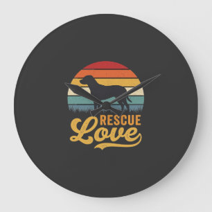 Grande Horloge Ronde Rescue Love Retro Dog Sunset_1