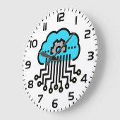 Grande Horloge Ronde Réseau de cloud computing Circuit Engrenage Techno (Angle)