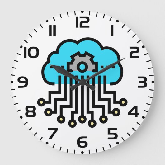 Grande Horloge Ronde Réseau de cloud computing Circuit Engrenage Techno (Recto)