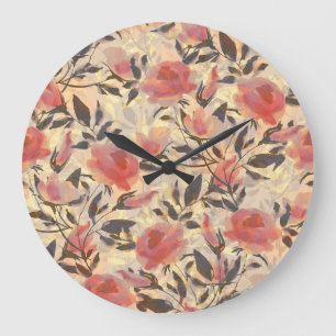 Grande Horloge Ronde Ressort roses sauvages : motif aquarelle.