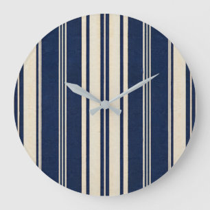 Grande Horloge Ronde Restauration Ivoire Bleu Nuit Aspect Tissage Vinta