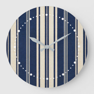 Grande Horloge Ronde Restauration Ivoire Bleu Nuit Aspect Tissé Vintage