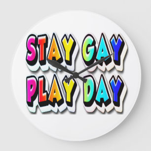 GRANDE HORLOGE RONDE RESTEZ GAY JOUER JOURNÉE POLICE ARC-EN-CIEL CONTRE