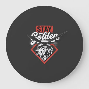 Grande Horloge Ronde Restez Golden Golden Retriever Rétro Chien