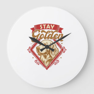 Grande Horloge Ronde Restez Golden Retriever Chien Diamant Rouge_1
