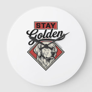 Grande Horloge Ronde Restez Retriever doré Vintage Chien Vector Design_