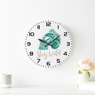 Grande Horloge Ronde Restez Sauvage Crâne Barbu Moderne