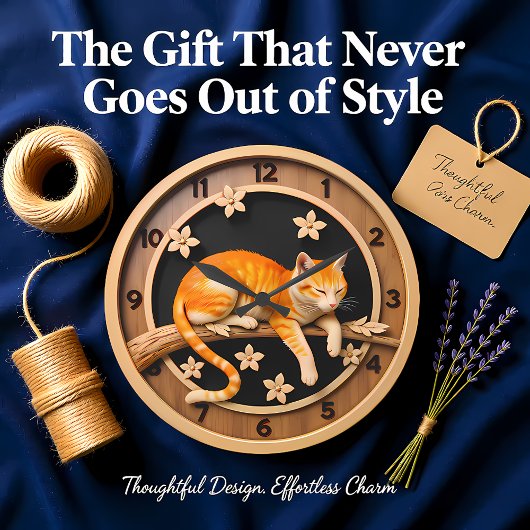 Grande Horloge Ronde Resting Tabby Cat Petal