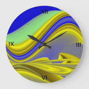 Grande Horloge Ronde Résumé 3D en bleu jaune or
