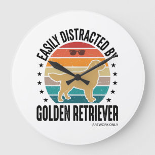 Grande Horloge Ronde Retriever doré facilement distrait Chien vintage d