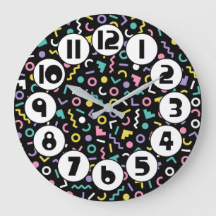 Grande Horloge Ronde Rétro 1980/1990 Style Memphis