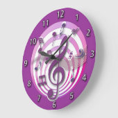 Grande Horloge Ronde Retro 3D Effect Pink Musical Notes (Angle)