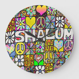 Grande Horloge Ronde Rétro 60s Psychédélique Shalom AMOUR