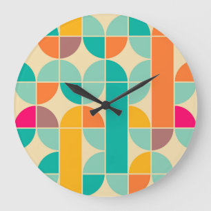 Grande Horloge Ronde Retro Abstrait : Design intemporel sans fil.