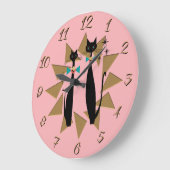 Grande Horloge Ronde Rétro Atomic Era Mid Century Modern Cool Cats (Angle)