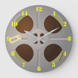 GRANDE HORLOGE RONDE RÉTRO BOBINE DE FILM (AVEC DES NOMBRES)