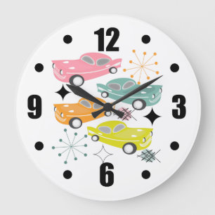 Grande Horloge Ronde Retro Cars Starburst atomique moderne milieu du si
