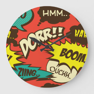 Grande Horloge Ronde Retro Comic Shout : Motif sans couture.