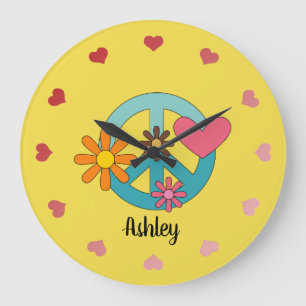 Grande Horloge Ronde Retro Cool Peace Sign Personalized