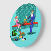 Grande Horloge Ronde Rétro couple Dog Acrylic Wall Clock (Angle)