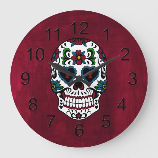 Grande Horloge Ronde Rétro Day of the Dead Sugar Skull (Recto)