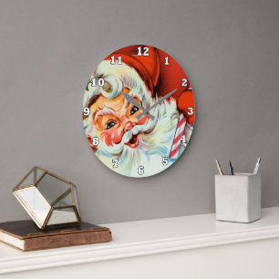 Grande Horloge Ronde Rétro décor vintage de Père Noël de Noël