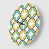 Grande Horloge Ronde Retro Diamond dans Circle Pattern Blue Green Gold (Angle)