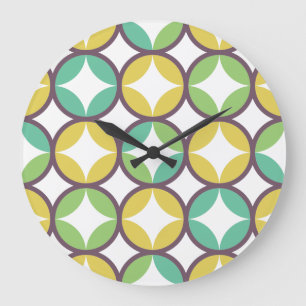 Grande Horloge Ronde Retro Diamond dans Circle Pattern Blue Green Gold