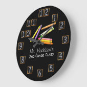 Grande Horloge Ronde Retro Enseignant Crayons Numéro de tableau de bord (Angle)