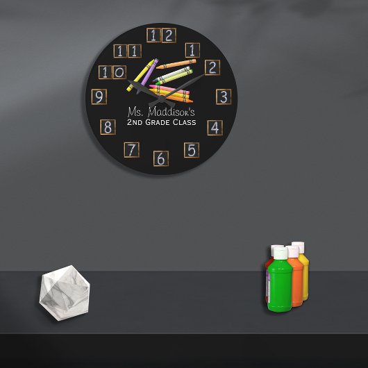 Grande Horloge Ronde Retro Enseignant Crayons Numéro de tableau de bord