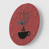 Grande Horloge Ronde Retro Faux Neon Café Open 24|7 Rouge et Bleu (Angle)