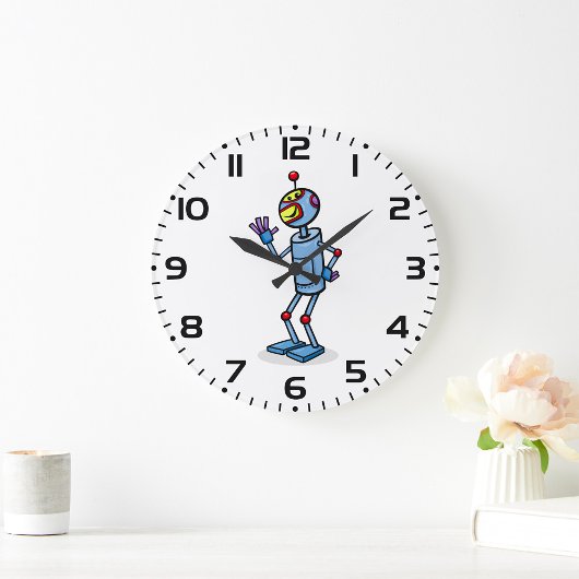 Grande Horloge Ronde Retro Futuristic Robot Character Waving