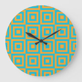 Grande Horloge Ronde Retro Geometric Square Pattern – Bold Orange  (Recto)