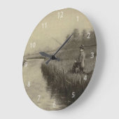 Grande Horloge Ronde Retro Grunge Fly Fishing (Angle)