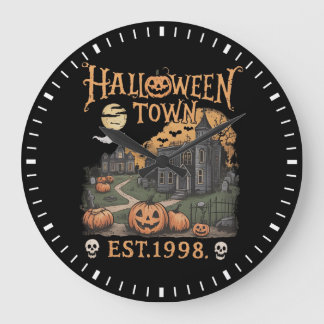 Grande Horloge Ronde Retro Halloween Town Citrouille Fantôme Chauves-so